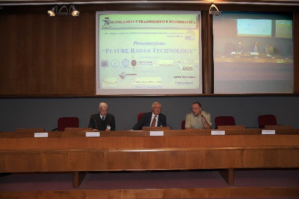 In September, Lt. Gen. Pietro Finocchio, ITAF (Ret.) (c), chapter president, joins Alfonso Farina (l), chief technology officer, Selex Sistemi Integrati, and Maj. Gen. Pietro Primo, IA, commander of the Scuola delle Trasmissioni e Informatica.
